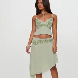 Pappilion tank Top + Asymmetrical Midi Skirt Sage Set Princess Polly green